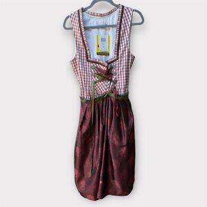 Alpentrachten German dirndl NWT burgandy gingham lace front AT313 Alexa